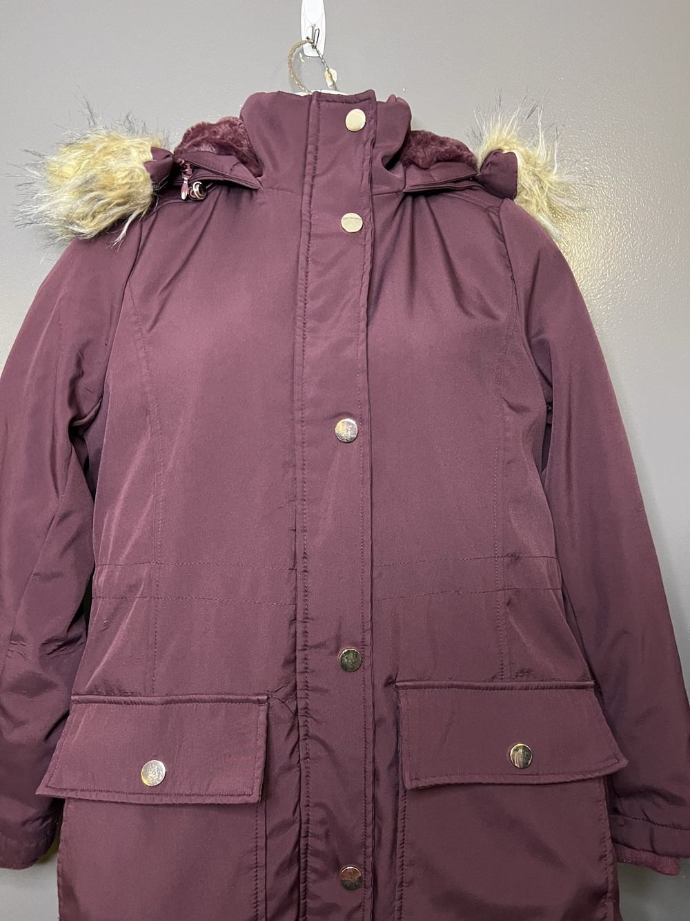 C&C California Coat Womens XS Purple Parka Faux Fur Hooded Quilted Zip Pockets